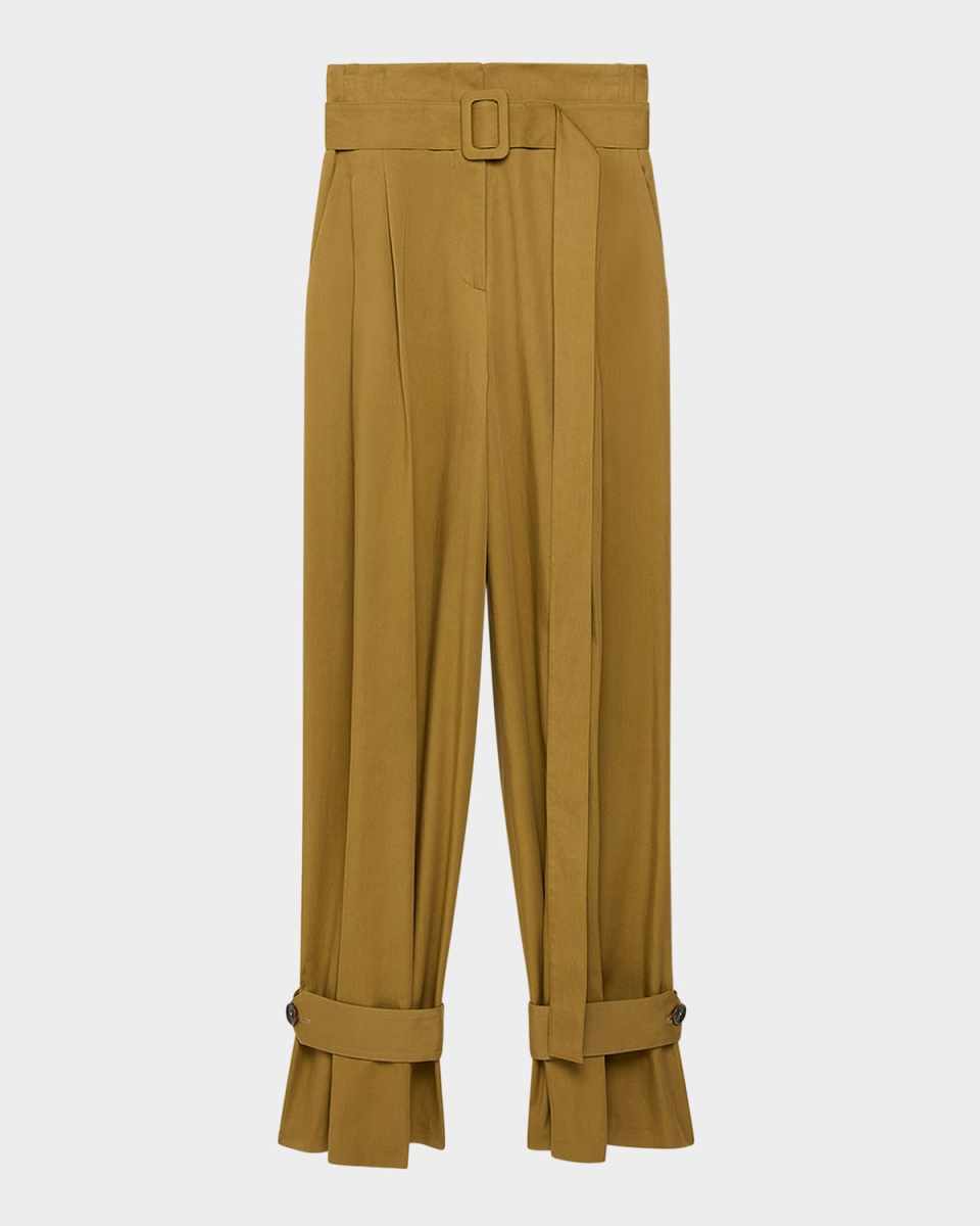 Belted Wide-Leg Tab-Hem Trousers